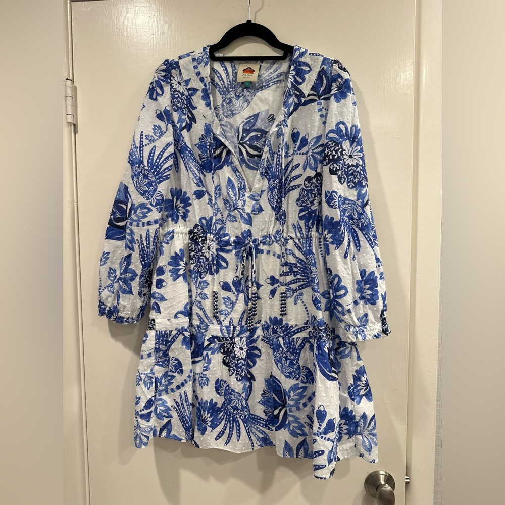 FARM Rio Blue and White Floral Midi Dress